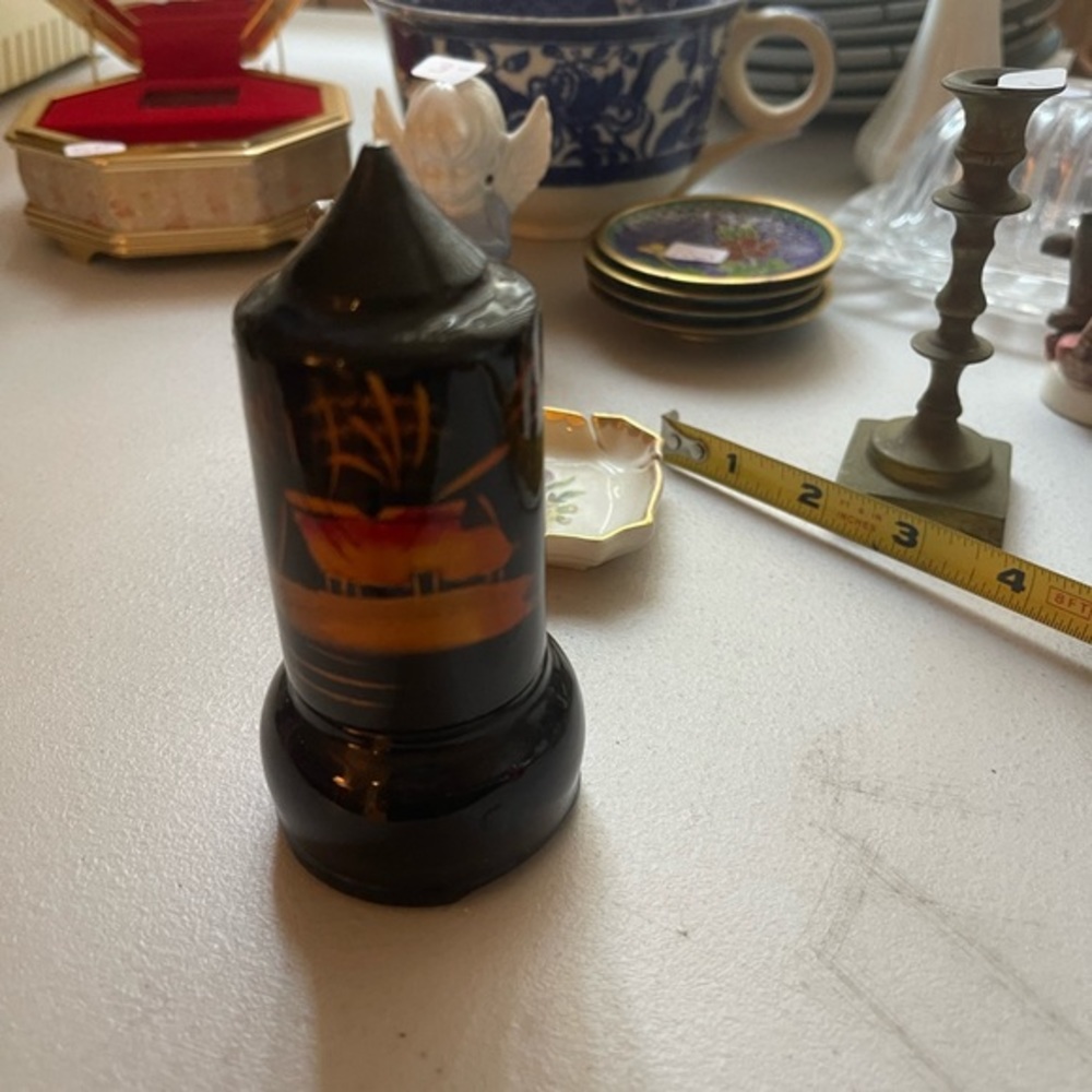 Vintage Black Lacquered Wooden Gold Footed Toothpick/match holder